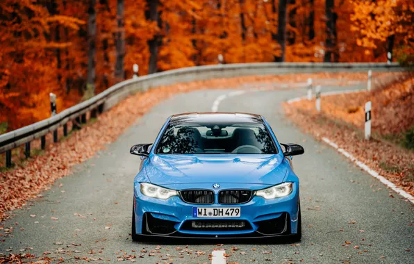 Картинка BMW, Blue, Autumn, Road, F80, Sight