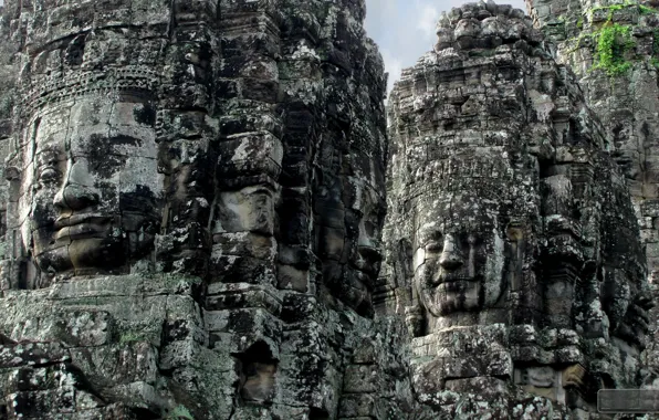 Картинка Камбоджа, buddha, Cambodia, каменные головы, руины замка
