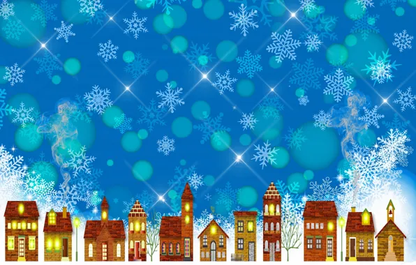 Картинка зима, снег, город, здания