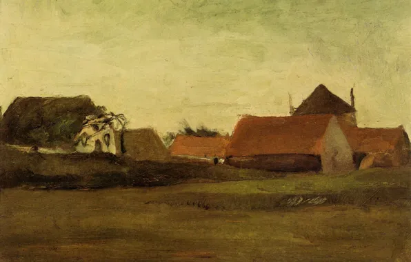 Картинка Винсент ван Гог, Farmhouses, The Hague at Twilight, in Loosduinen near