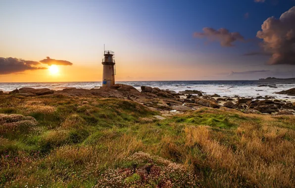 Картинка побережье, маяк, Испания, Galicia