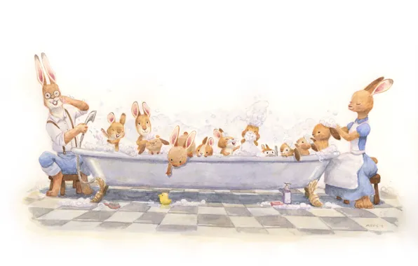 Картинка семья, ванна, кролики