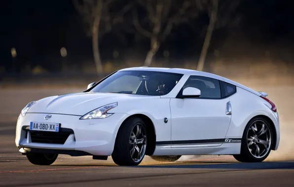 Картинка белый, занос, Nissan, 2011, 370Z, GT Edition