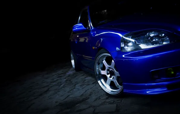 Картинка Honda, Blue, Front, Side, Civic, Honda Civic, Dark Background, Black Background
