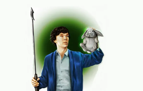 Картинка кролик, арт, Шерлок Холмс, гарпун, Бенедикт Камбербэтч, Benedict Cumberbatch, Sherlock, Sherlock BBC, Sherlock (сериал), Бубенчик, …