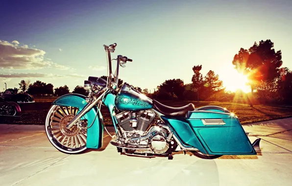 Картинка Sunset, Harley-Davidson, Motorbike, Bagger