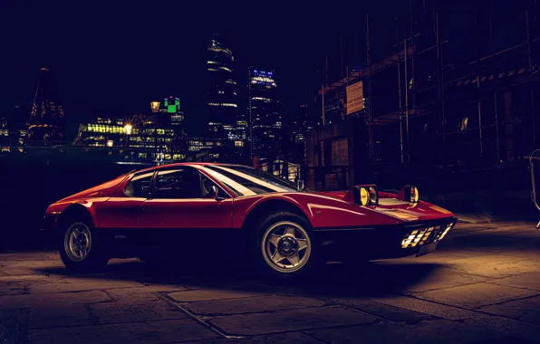 Картинка lights, Ferrari, sportcar, night city, Ferrari berlinetta boxer