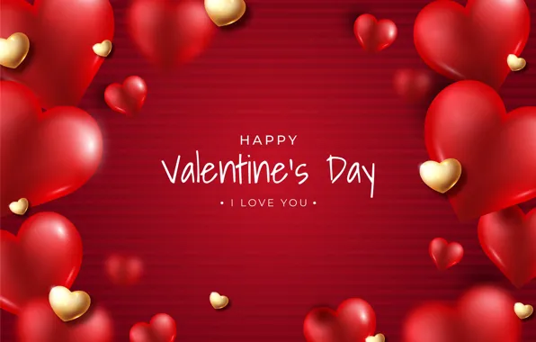 Картинка любовь, романтика, сердце, сердечки, red, golden, love, happy, romantic, hearts, открытка, 14 февраля, Valentine's Day, …
