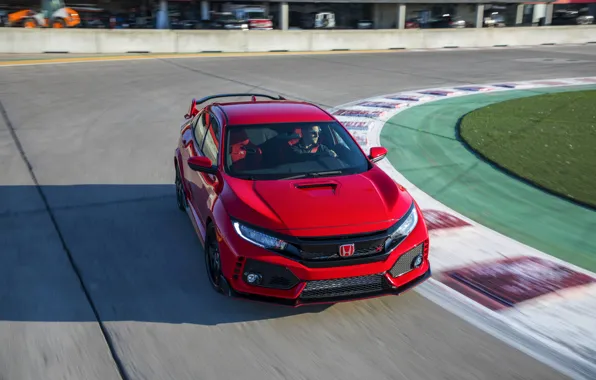 Картинка красный, движение, поворот, Honda, хэтчбэк, пятидверный, 2019, Civic Type R, 5th gen, FK8