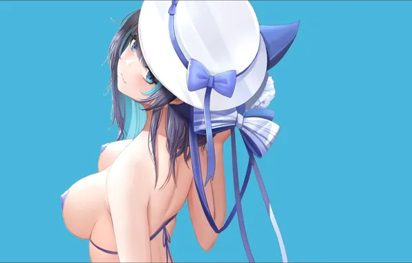 Картинка купальник, девушка, рисунок, шляпа, аниме, girl, Anime, hat, oops, drawing, bathing suit, boops