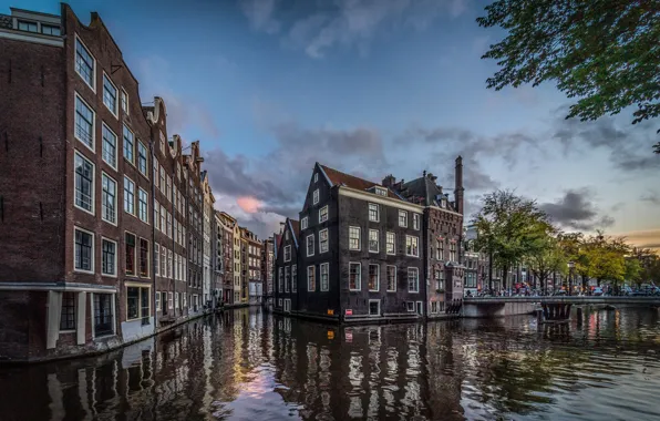 Картинка мост, здания, дома, Амстердам, канал, Нидерланды, Amsterdam, Netherlands, Де Валлен, De Wallen