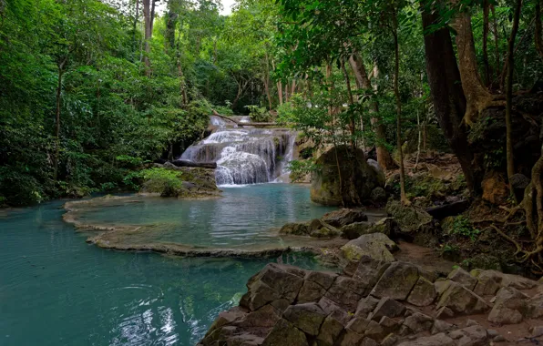Картинка ручей, камни, водопад, Таиланд, Erawan National park