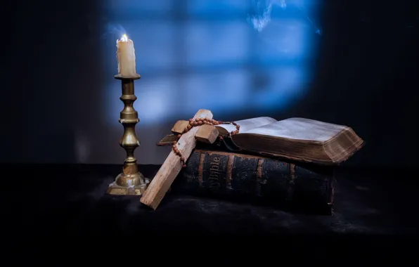 Картинка свеча, крест, книга, библия
