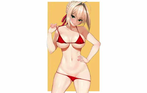 Картинка girl, sexy, boobs, anime, beautiful, short hair, pretty, erotic, blonde, swimsuit, breasts, bikini, attractive, handsome, …