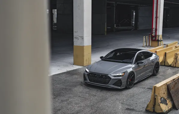 Картинка Audi, Gray, RS7, Concrete, Full LED Lights