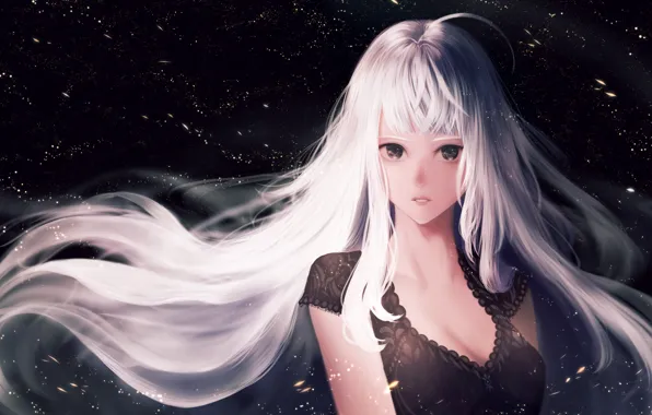 Картинка девушка, темный фон, белые волосы