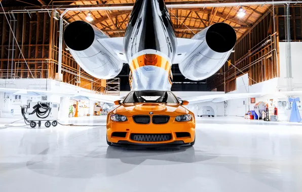 Картинка BMW, Orange, E92, Airplane, Face, Sight