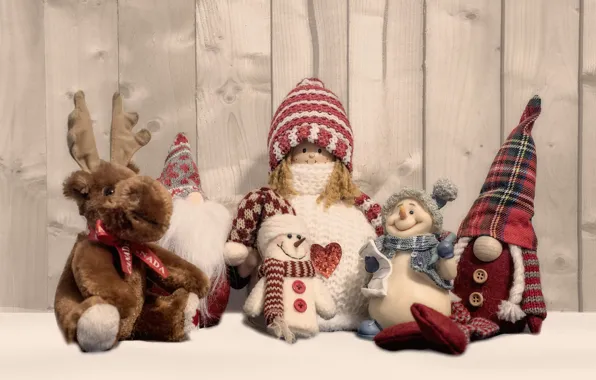 Картинка игрушки, доски, куклы, олень, Рождество, Новый год, снеговики, снеговик, компания, Санта Клаус, гном, разные, лось, …