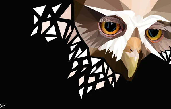 Картинка сова, грустная морда, полигональная графика