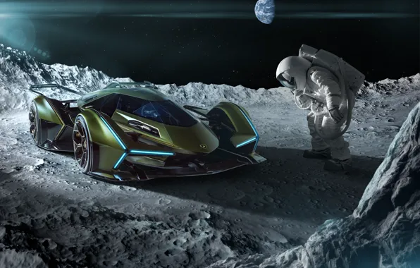 Картинка Lamborghini, Луна, Космос, Астронавт, Космонавт, Арт, Ламборгини, В12