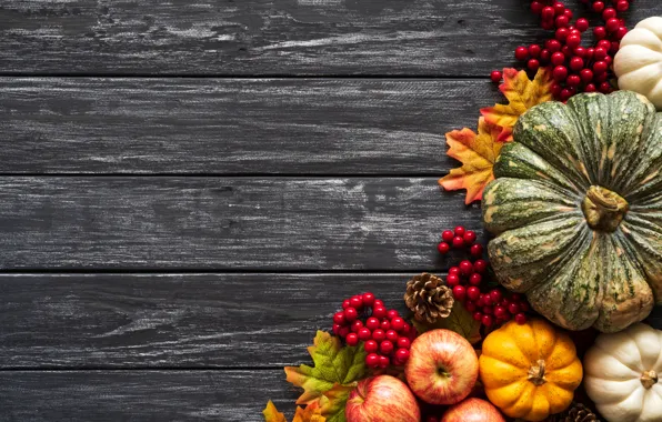 Картинка осень, листья, фон, доски, colorful, тыква, клен, wood, background, autumn, leaves, осенние, pumpkin, maple