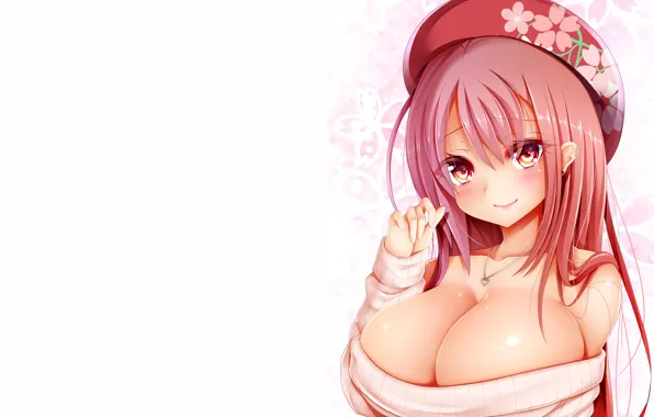Картинка girl, sexy, cleavage, blouse, long hair, boobs, anime, beautiful, red eyes, pretty, redhead, breasts, attractive, …