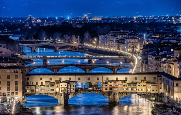 Картинка city lights, Florence, long exposure