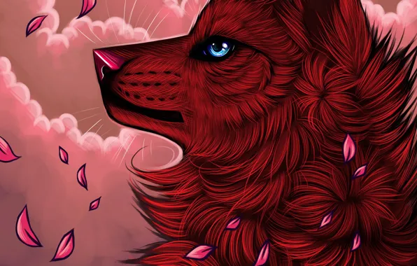 Картинка лепестки, myarukawolf, by myarukawolf, красный волк