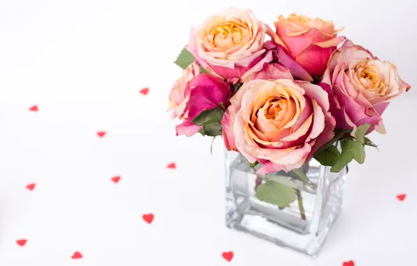 Картинка розы, сердечки, ваза