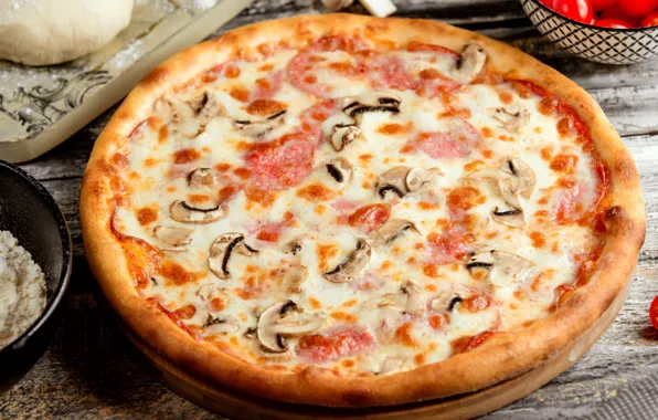 Картинка грибы, сыр, пицца, выпечка, pizza, тесто