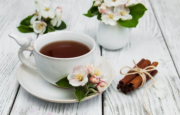 Картинка цветы, чай, чашка, вазочки, Olena Rudo
