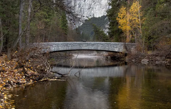 Картинка осень, мост, река, Yosemite Valley