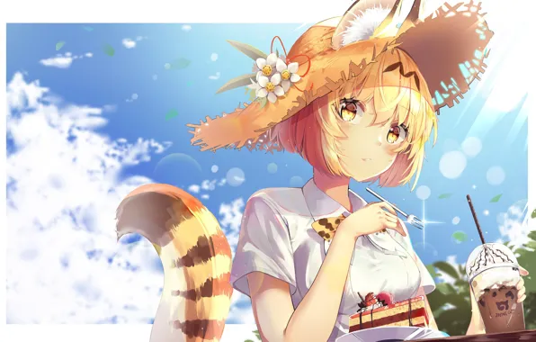 Картинка девочка, serval, kemono friends, animal ears (artist)