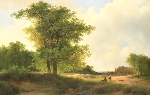 Картинка масло, картина, 1890, Johannes Warnardus Bilders, Йоханнес Варнардус Билдерс, Пейзаж с крестьянским домом