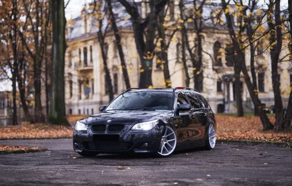 Картинка BMW, Black, Autumn, 540i, E61, Vagon