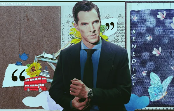 Картинка бабочки, фон, мужчина, актёр, машинка, Бенедикт Камбербэтч, Benedict Cumberbatch, британский актер, by happinessismusic