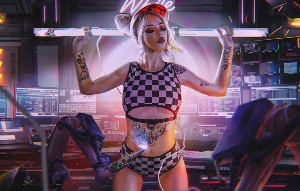 Картинка девушка, татуировки, Cyberpunk 2077