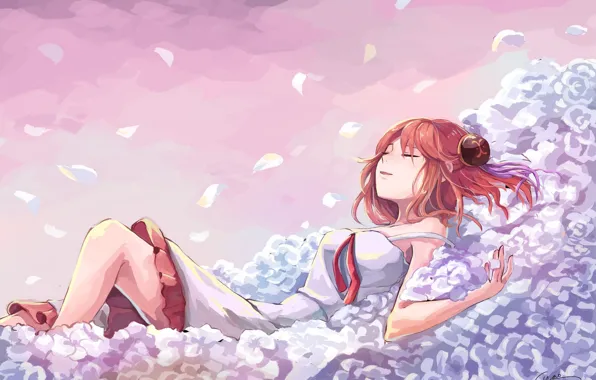 Картинка девушка, цветы, спит