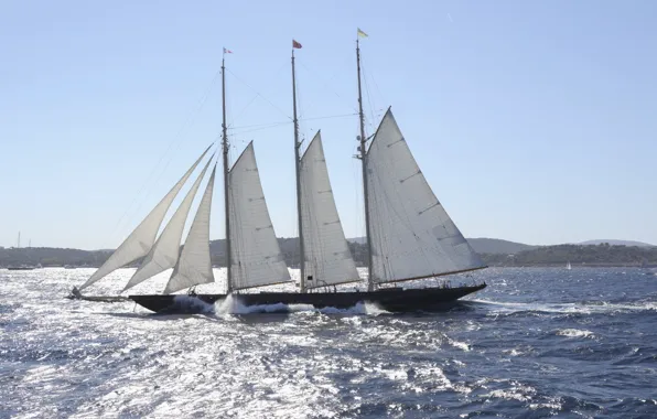 Картинка корабль, паруса, Средиземное море, Atlantic, Three-mast Schooner During The Voiles De St Tropez, Трехмачтовый парусник, …