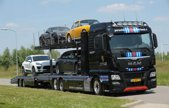 Картинка автовоз, грузовик, porsche, truck, Man, 6x2, 2015, Tgx, Car Transporter