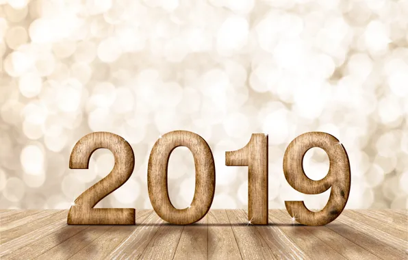 Картинка Новый Год, new year, wood, winter, background, боке, bokeh, Happy, 2019