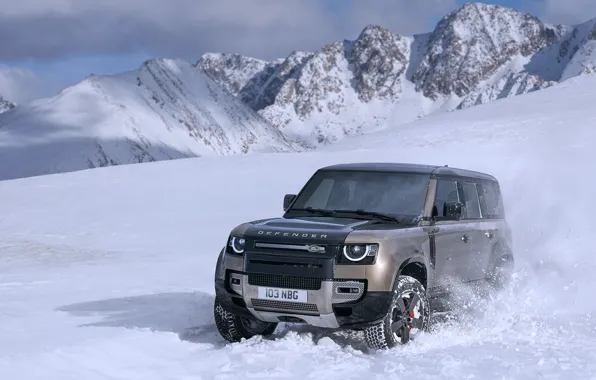 Картинка зима, горы, Land Rover, Defender