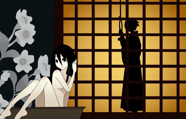 Картинка девушка, силуэт, миска, парень, петля, Sayonara Zetsubou Sensei, Прощай безрадостный сенсей