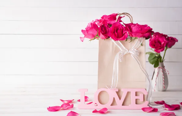 Картинка надпись, Love, розы, ваза