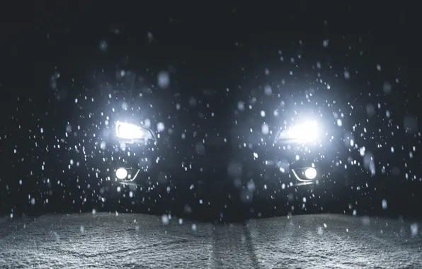 Картинка Subaru, Impreza, WRX, Light, Winter, STI, Front, Sight, Snowflakes