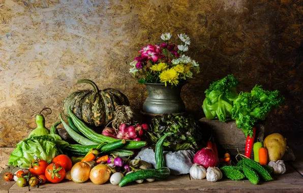 Картинка осень, урожай, тыква, натюрморт, овощи, flowers, autumn, still life, pumpkin, vegetables, harvest