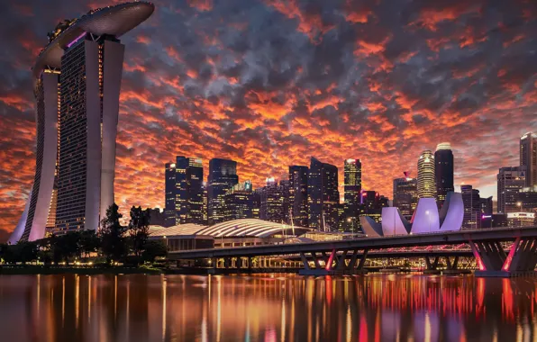 Картинка огни, вечер, Сингапур