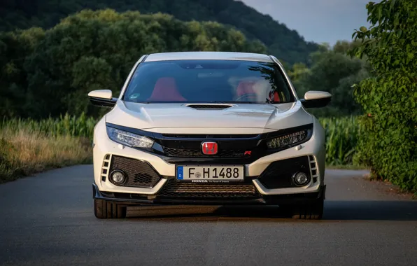 Картинка белый, Honda, вид спереди, хэтчбэк, пятидверный, 2019, Civic Type R, 5th gen, FK8
