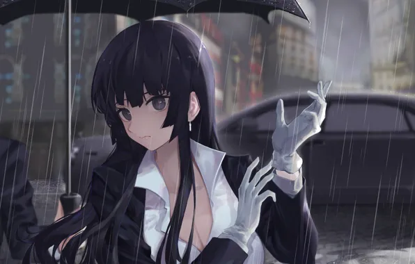 Картинка машина, девушка, дождь, зонт