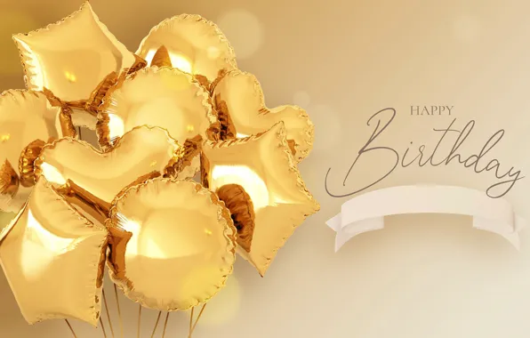 Картинка праздник, шары, золотой, Happy Birthday, День Рождения